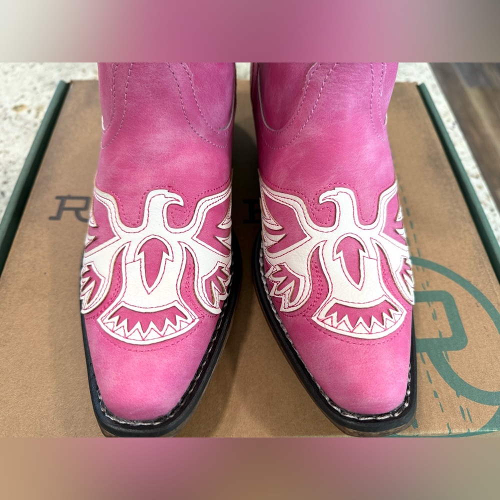 Roper Fuchsia Pink Boots with White Embroidery NWT - Picture 3 of 7
